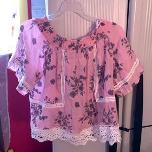 Female, off the shoulder floral shirt